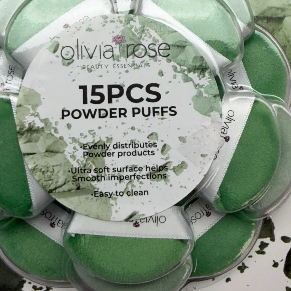 Olivia Rose Beauty Essentials 15pcs Mini Powder Puffs Green OR-15MP-G-W24 NEW